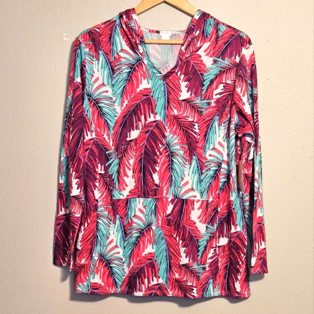 Sun Bay Multicolor Long Sleeve Tee with Hoodie Size Large (Missy) NWT